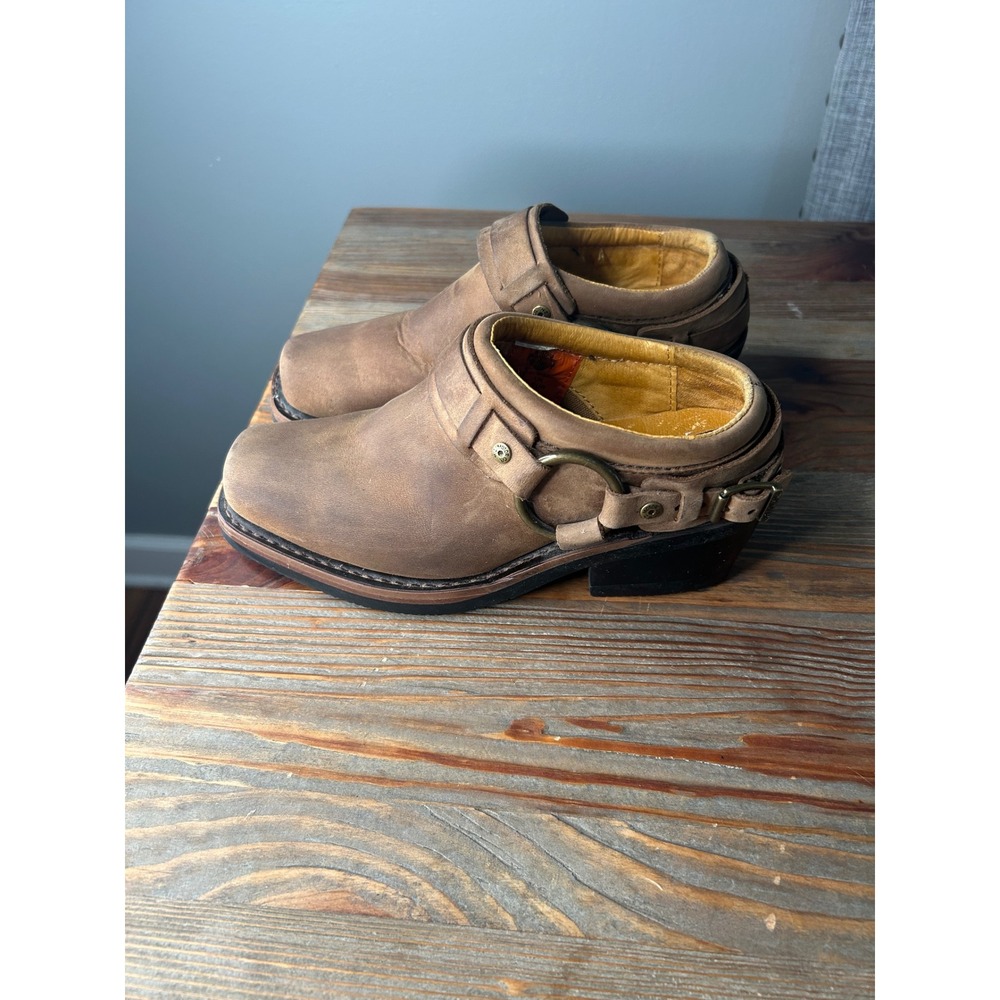 Harley-Davidson Vtg Leather Mule Clogs Buckle Accent Brown Size 5